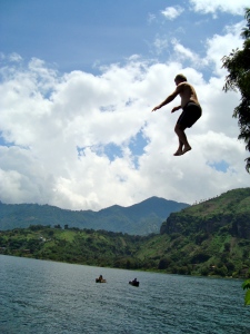 Jumping into Lake Atitlan